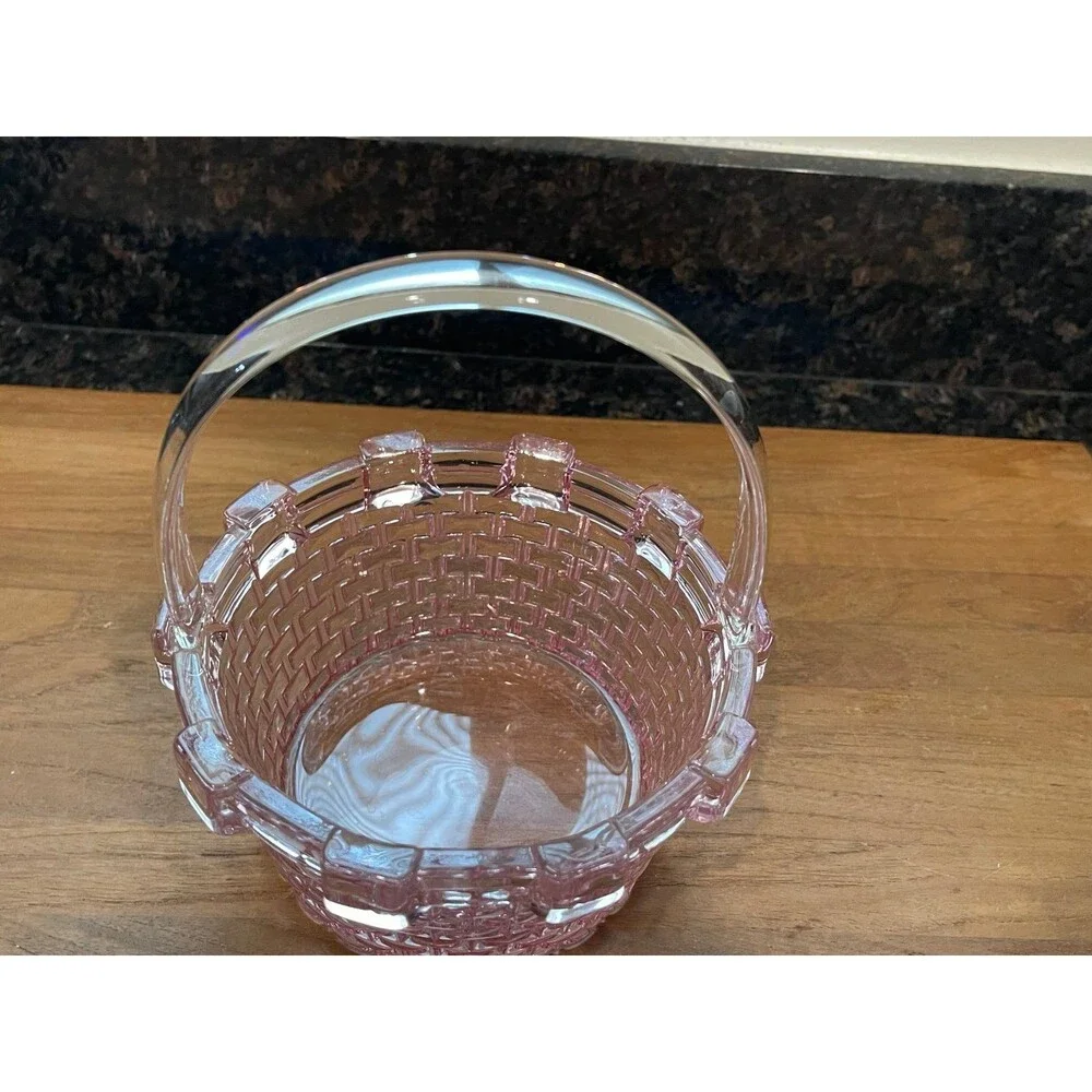 Vintage Pink Depression Glass Handled Basket